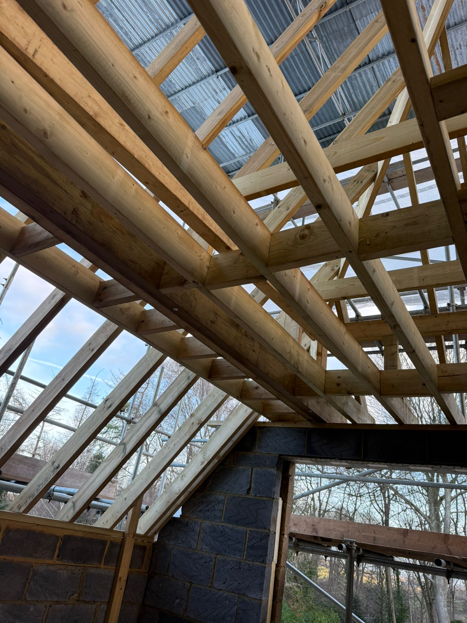 Timber rafters meeting at ridge